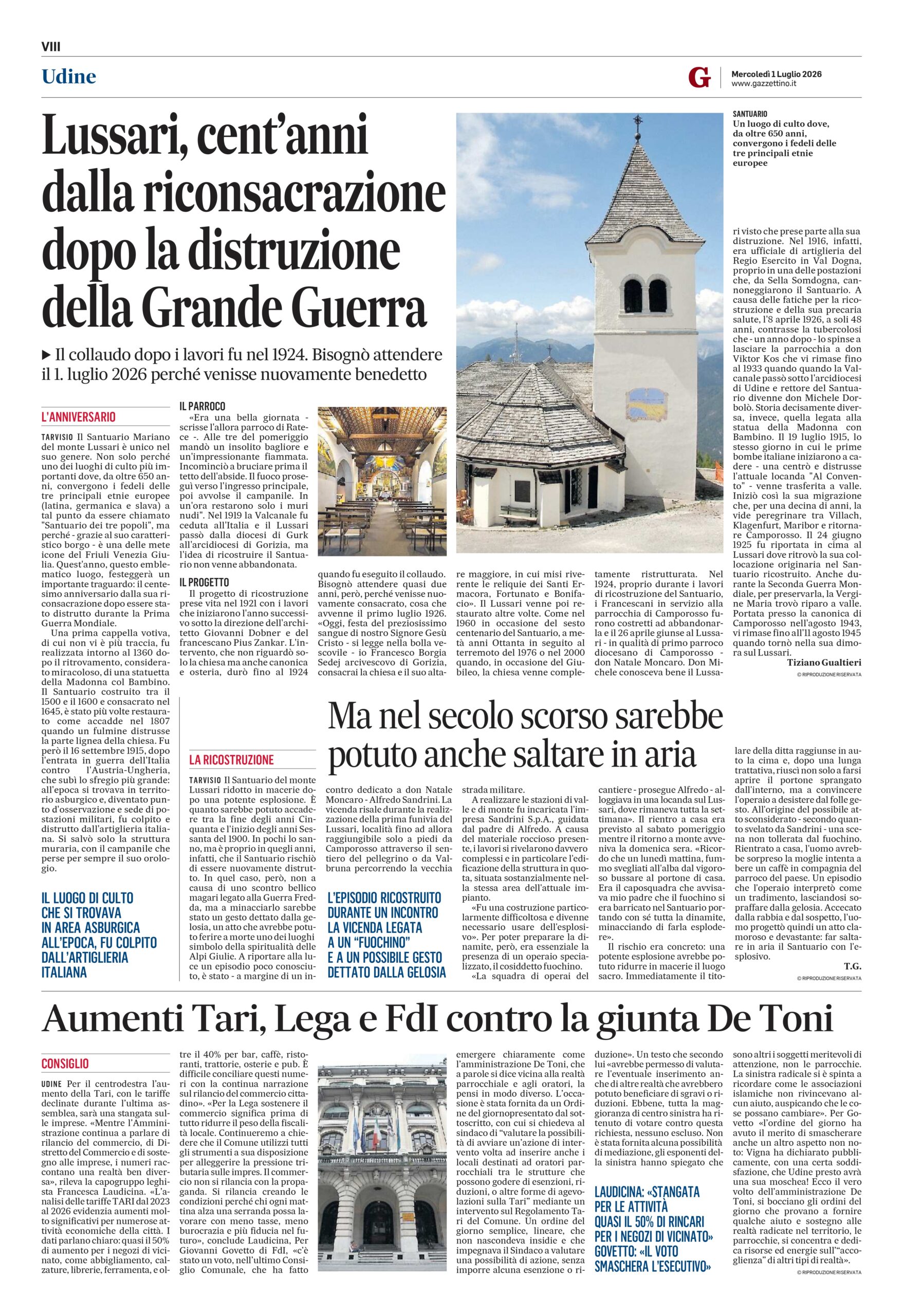 Lussari, cent’anni dalla riconsacrazione dopo la distruzione della Grande Guerra